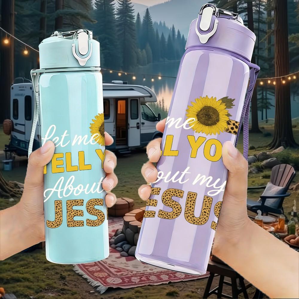 1PC Tell You Jesus Cross Text 750ml Color Plastic Sports Water Bottle Leakproof Flip Straw Lid Suitable for Sports Office Home Use