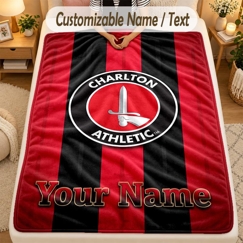 Flannel BlanketCharlton Athletic Custom Name Text Personalized Soft Warm Throw Blanket Home Decor Gift