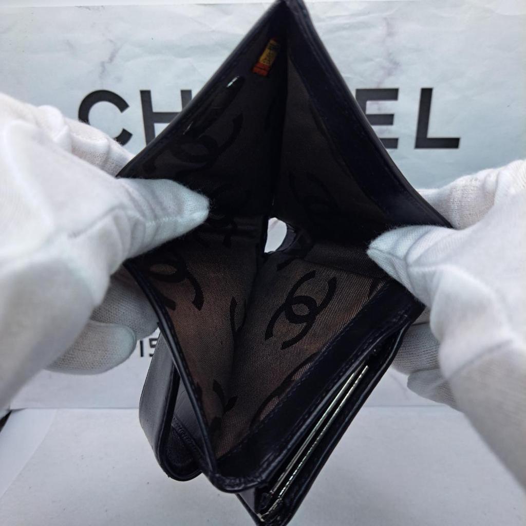 Used CHANEL Cambon Line Bifold Wallet Black Wallet