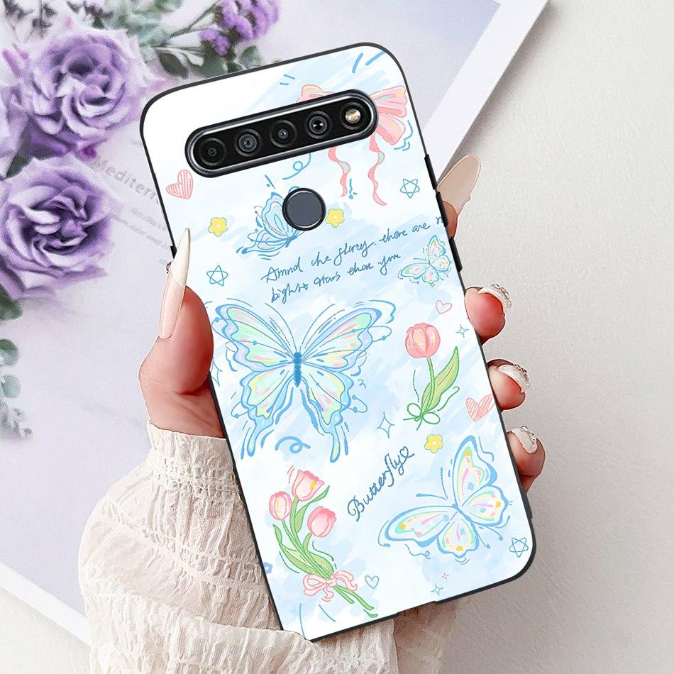 Для LG K41S K51S 2020 Элегантный Чехол для Телефона с Цветочным Котом, Для LG K41S K51S LM-K410 LM-K510 Черный Силиконовый Мягкий Чехол