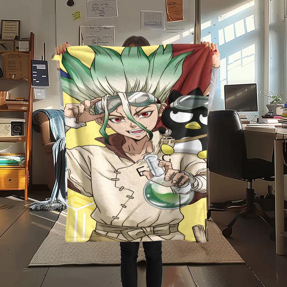 Фланелевое одеяло с принтом Dr. Stone, 1 шт., высокое качество, подходит для всех сезонов, декор для дома, тепло и комфорт, идеально подходит в качестве рождественского подарка.