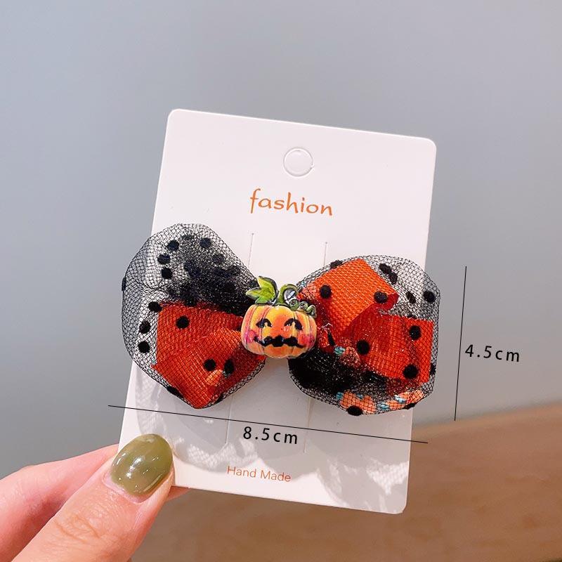 Хэллоуин Детские аксессуары для волос, Тыква Привидение, Забавные заколки для волос ручной работы, Черный бант с летучей мышью, Заколки для волос для вечеринки для девочек