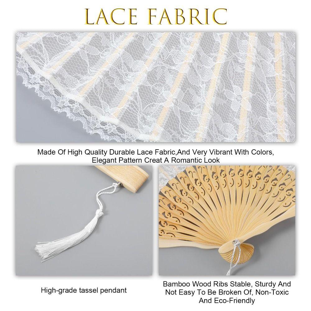 Bamboo Frame Lace Handheld  Folding Fan with Bags Bamboo Silk Folding Fan  Wedding Decoration