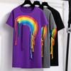 Summer Women's Rainbow Dress Fashion Dazzling Coolred Plus Size Medium Long T-Shirt Dress
