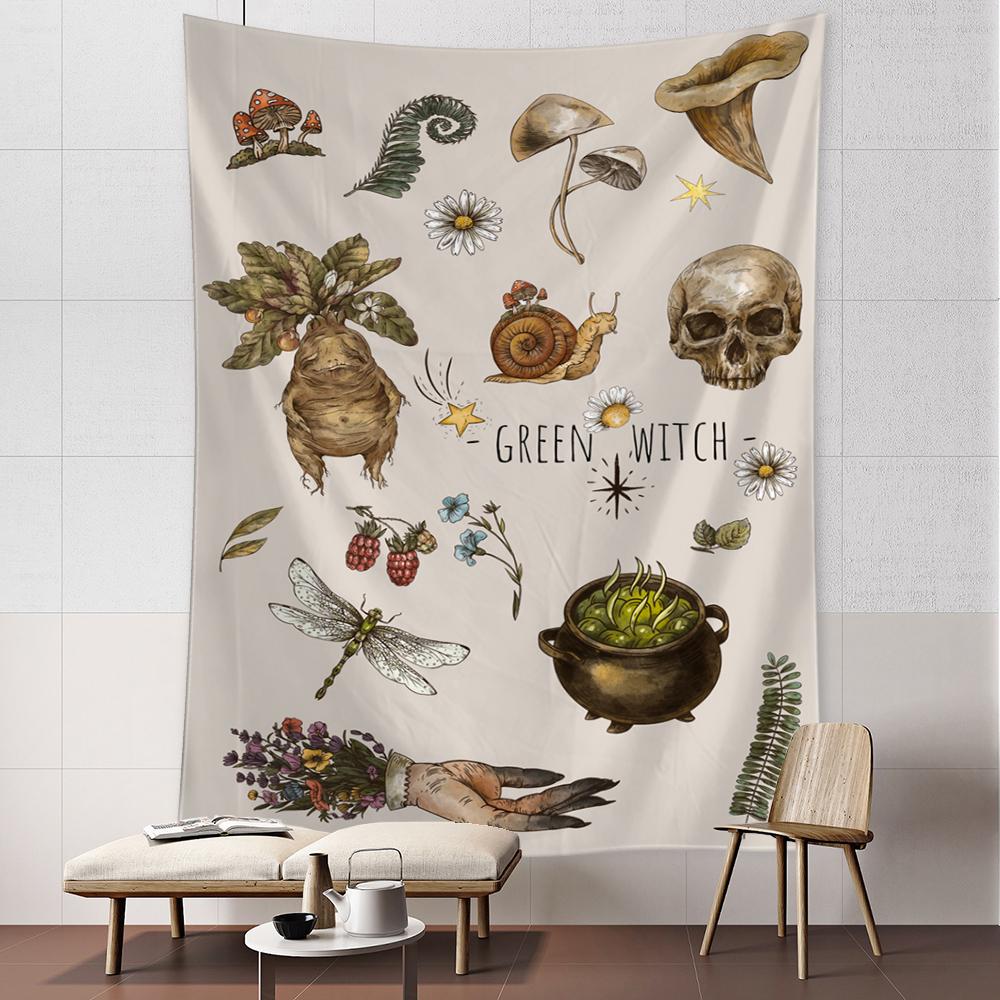 Винтажный психоделический грибной солнечный гобелен с растением небесный цветочный настенный подвесной хиппи Тапиз Декор в общежитии