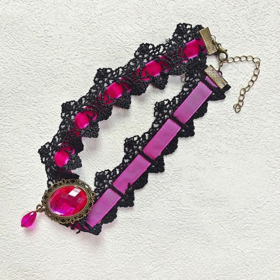 Винтажное кружевное ожерелье, готический чокер с овальным искусственным драгоценным камнем, женское кружевное колье для косплея, повседневной носки, костюмированных вечеринок