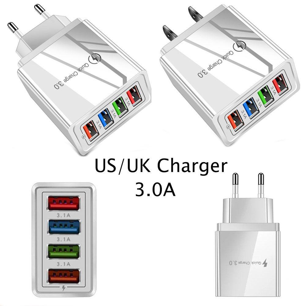 Fast Phone Adapter Tablet Charge Quick Charge USB Charger EU/US Plug 4-Port