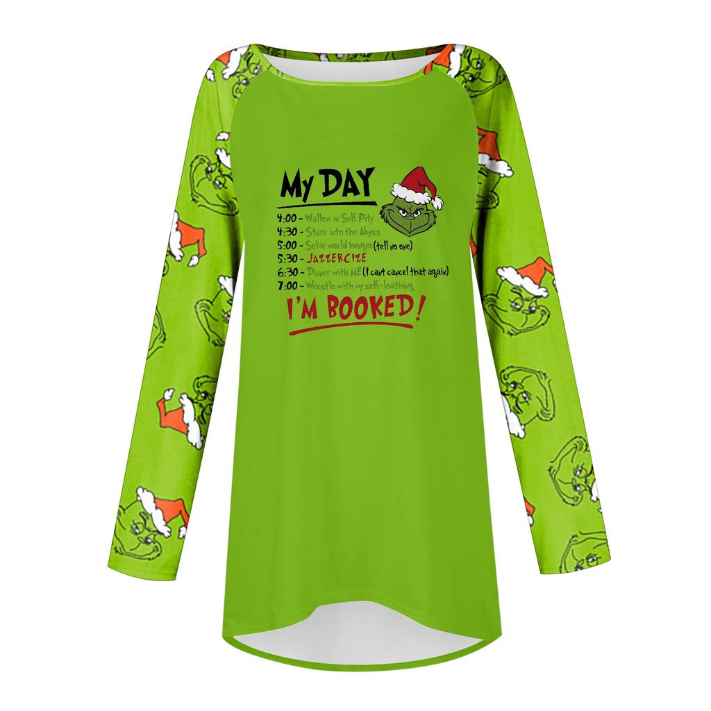 Женская мода, повседневная блузка с длинным рукавом и рождественским принтом, пуловер с круглым вырезом