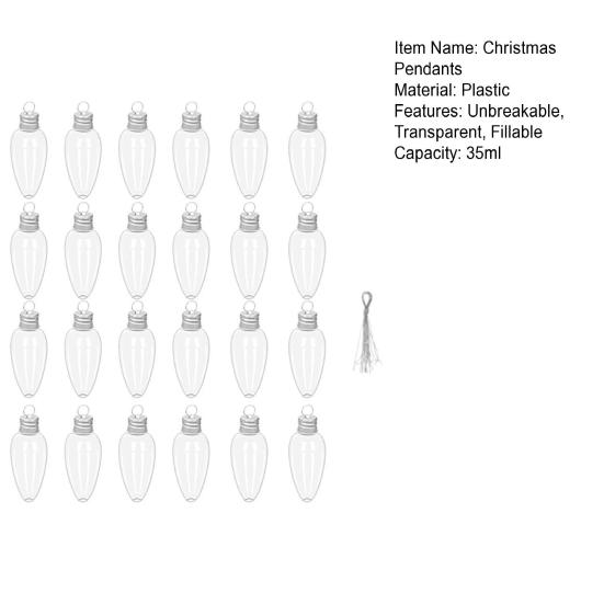 6/12/24Pcs 35ml Christmas Pendants with Screw Off Cap Fillable Clear Plastic Christmas Tree Light Bulb Hanging Decor for Party