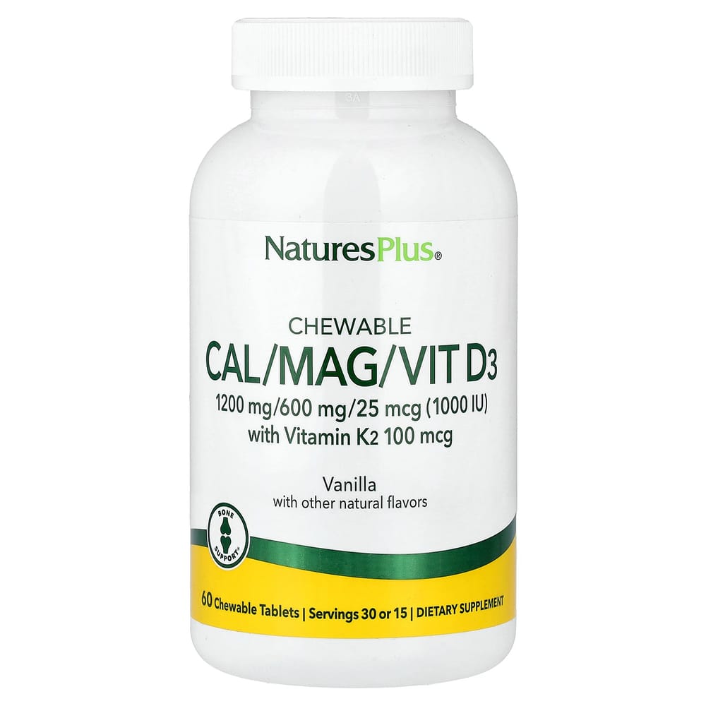 Nature's Plus Chewable Cal/Mag/VitD3 with Vitamin K2, Vanilla Flavor, 60 Chewable Tablets