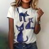 Новая женская одежда футболка летняя мода круглый вырез короткий рукав кошачий принт топ повседневная свободная одежда женская футболка