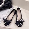 Single Shoes Women's Summer 2025 New Fashionable Versatile Retro Bow Pearl Shallow Mouth Square Head Non-slip Doudou Shoes