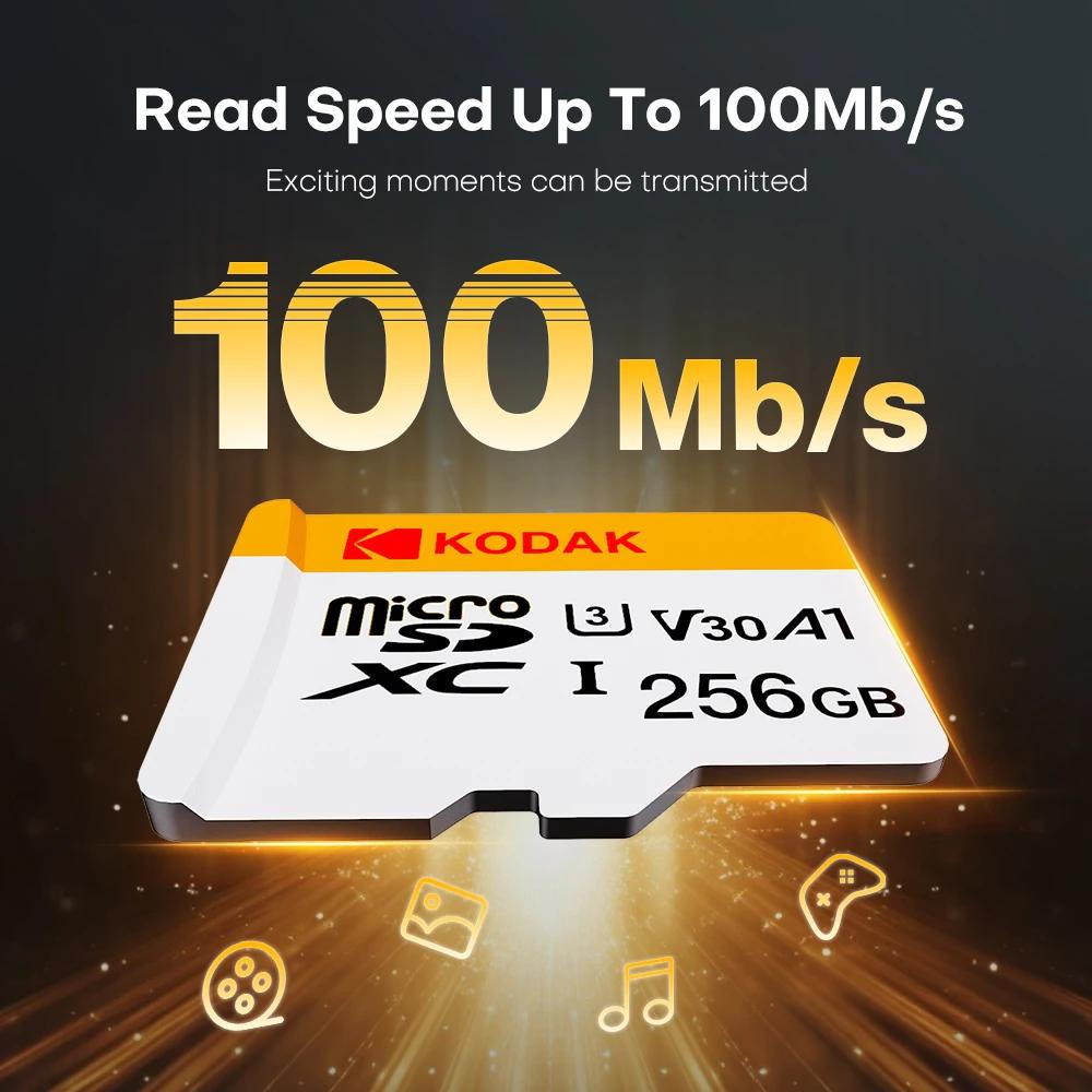 Kodak Мини SD-карта памяти 256 ГБ 128 ГБ 64 ГБ 32 ГБ U3 V30 4K Full HD Micro TF карта памяти Flash для телефона/компьютера/камеры