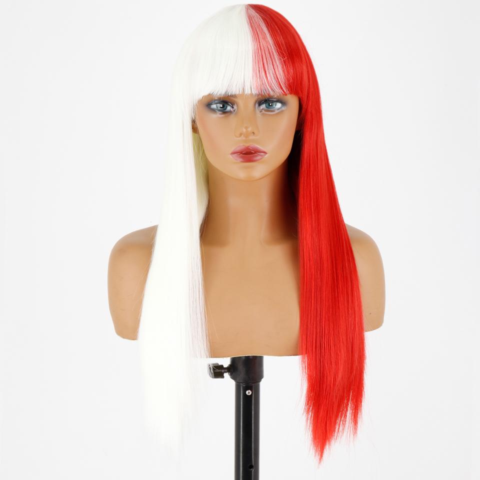 MISS WIG Women Fashion Long Straight Light Blonde Color Wig with Blunt Bangs Synthetic Fiber Daily Wear Long Straight Wig