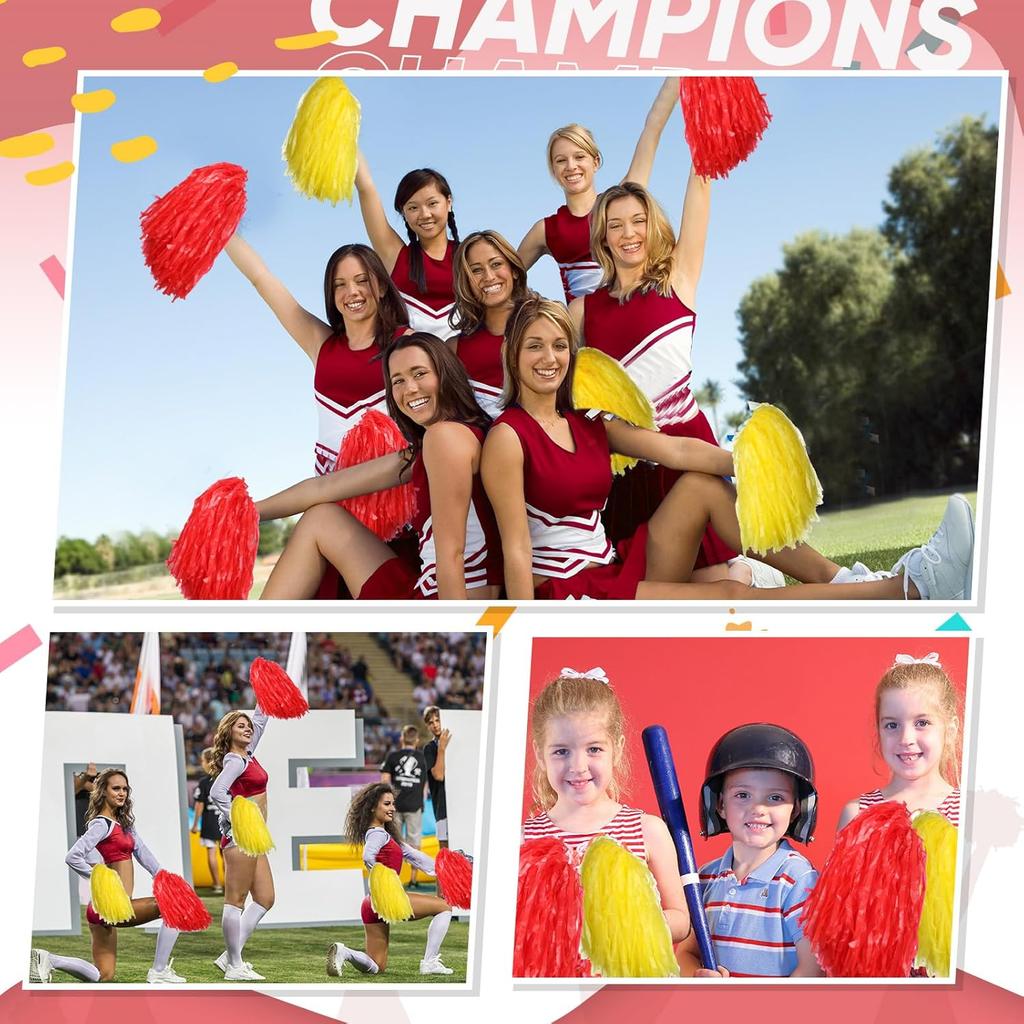 Chivao 24 Pcs Cheerleading Pompoms Plastic Pom Pom Handle Cheer Team Pompoms for Sports Dance Cheer Gameday Football Party Decorations,30 Grams