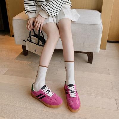 Кожаные ретро женские новые розовые дышащие удобные спортивные и повседневные туфли на плоской подошве