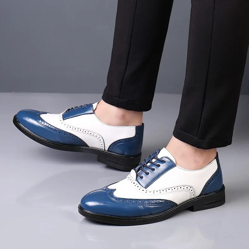 Fashion Luxury Men Brogue Shoes High Quality Lace-Up Dress Shoes for Men All Match Oxford Shoe Fashion Point Toe Men Party Wedding Shoes