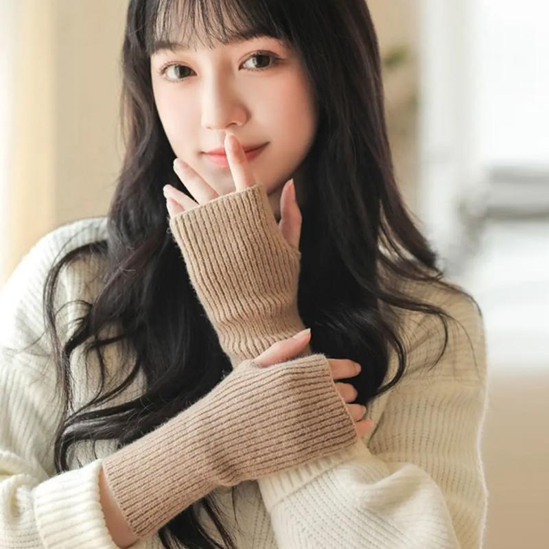 1Pair Fingerless Mitten Knitted Elastic Cold-proof Flexible Warm