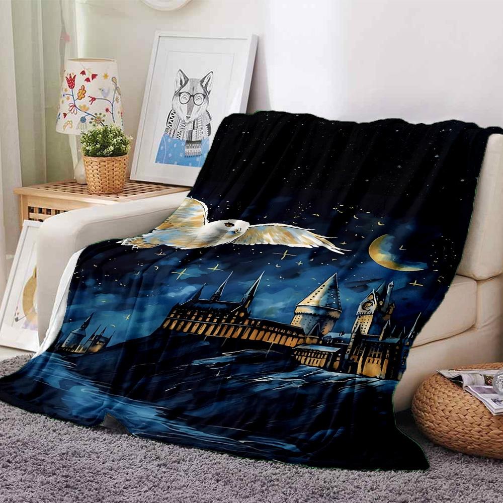 1pc Hogwarts Owl Flannel Blanket Soft Warm Throw for Home, Office, Travel, All-Season Cozy Bedding Gift L1482