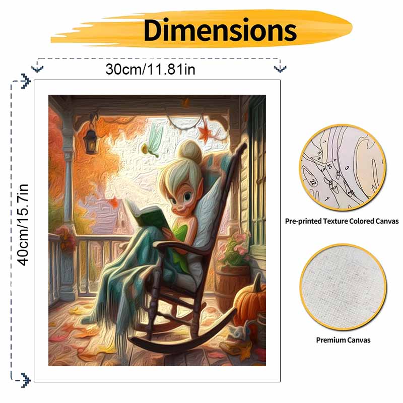 Disney DIY Painting Kit Tinker Bell Autumn Reading Classic Style Home Decor Craft Gift Idea Art Relaxing Cozy Porch Scene Wall Decor