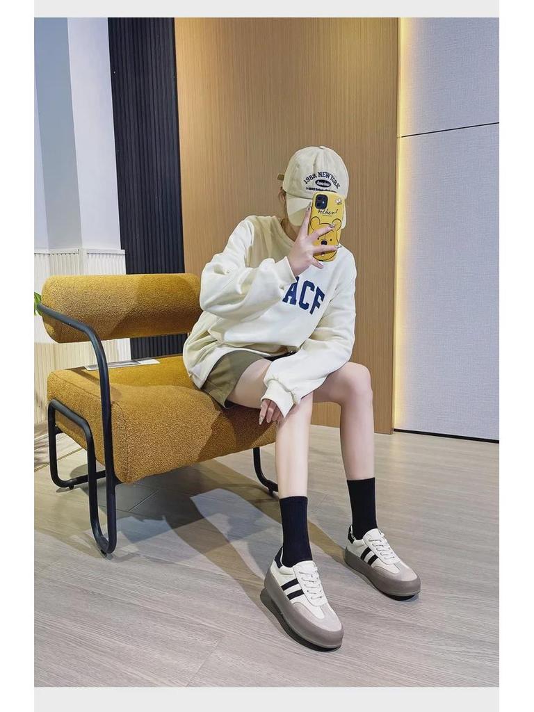 Women's 2024 Spring Dexun Thick-Soled Retro White Sneakers: Versatile Casual Sports Shoes