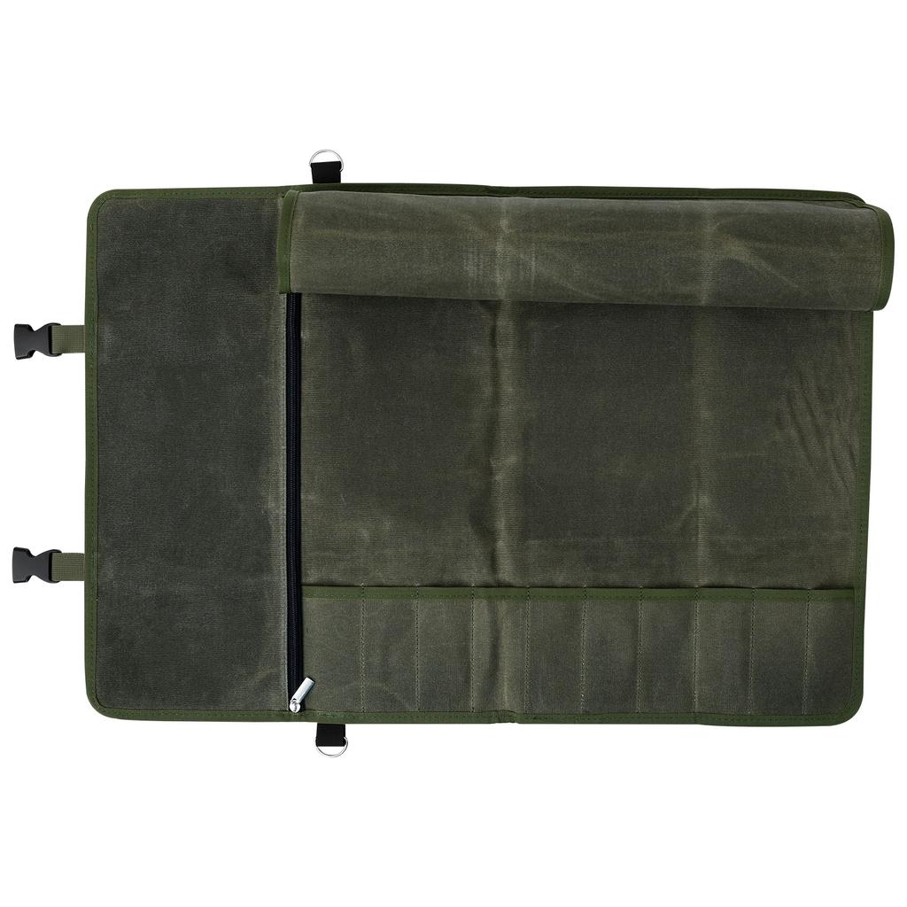 10 Slots Knife Roll Bag Waterproof Canvas Chef Knife Bag with Zipper Pocket Portable Durable Storage Pockets for Cutting Tools