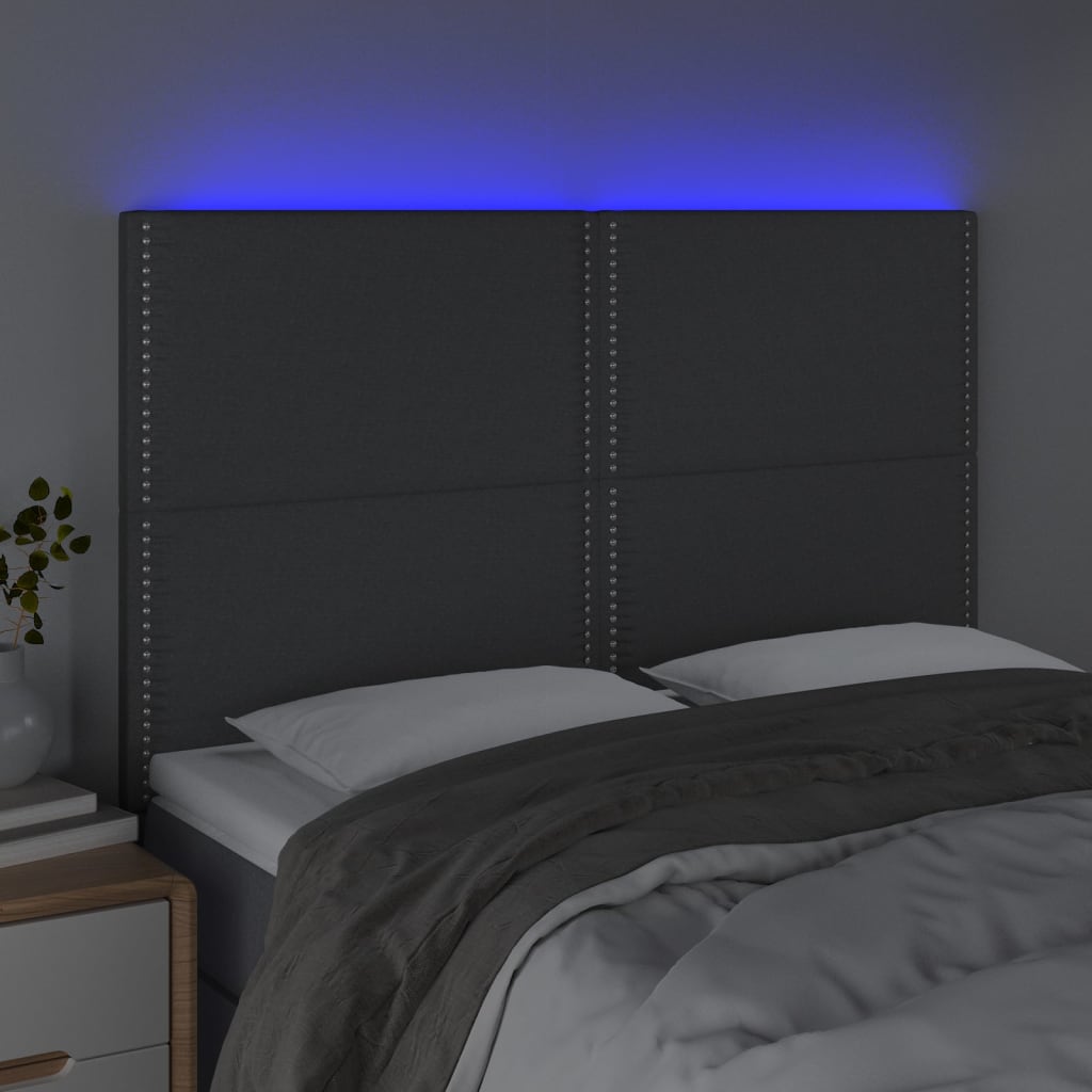 LED Headboard Dark Grey 144x5x118 128 cm Fabric