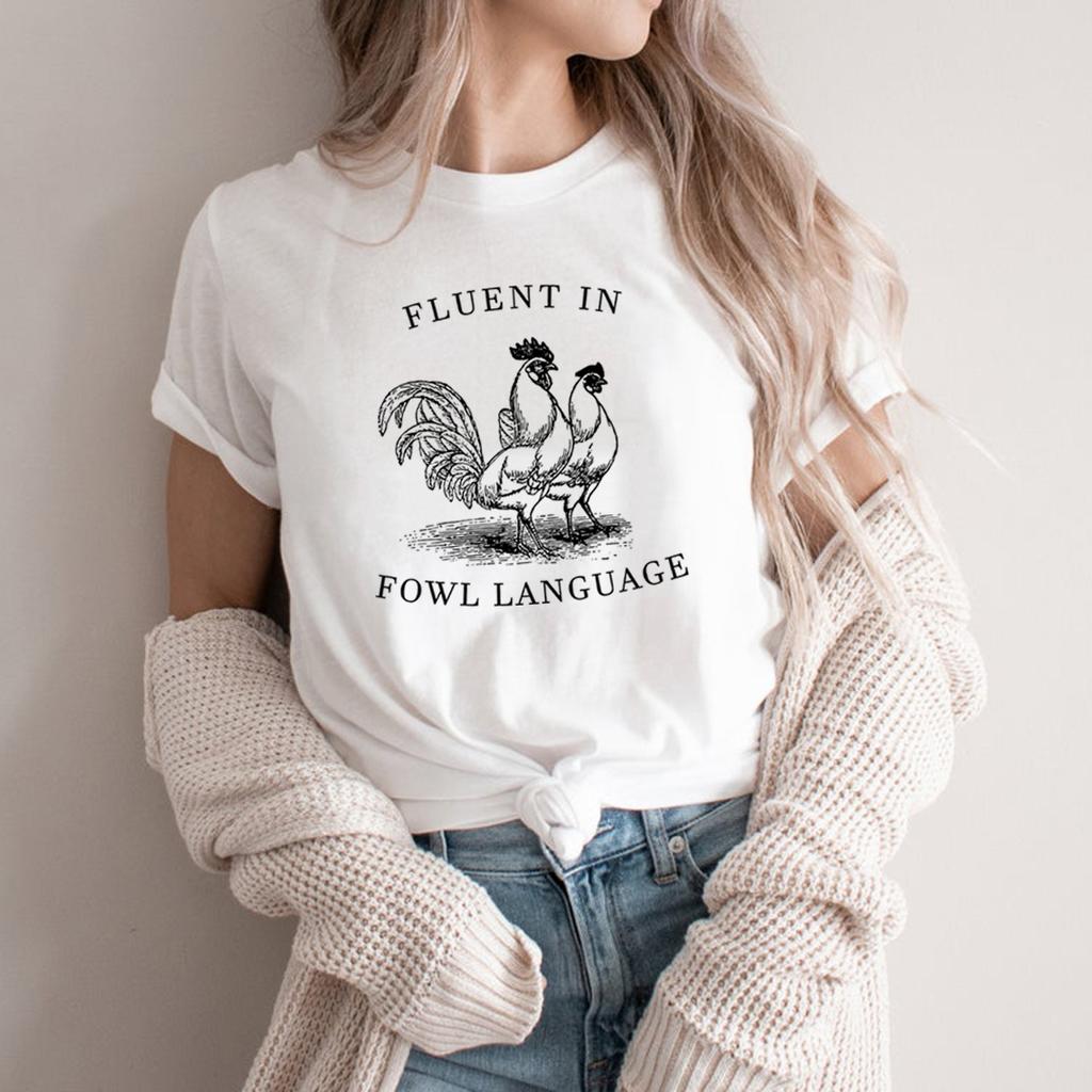 Funny Chicken T-Shirt Fluent In Fowl Language T Shirts Gift for Chicken Lover Short Sleeve Vintage Graphic T Shirts Casual Tops