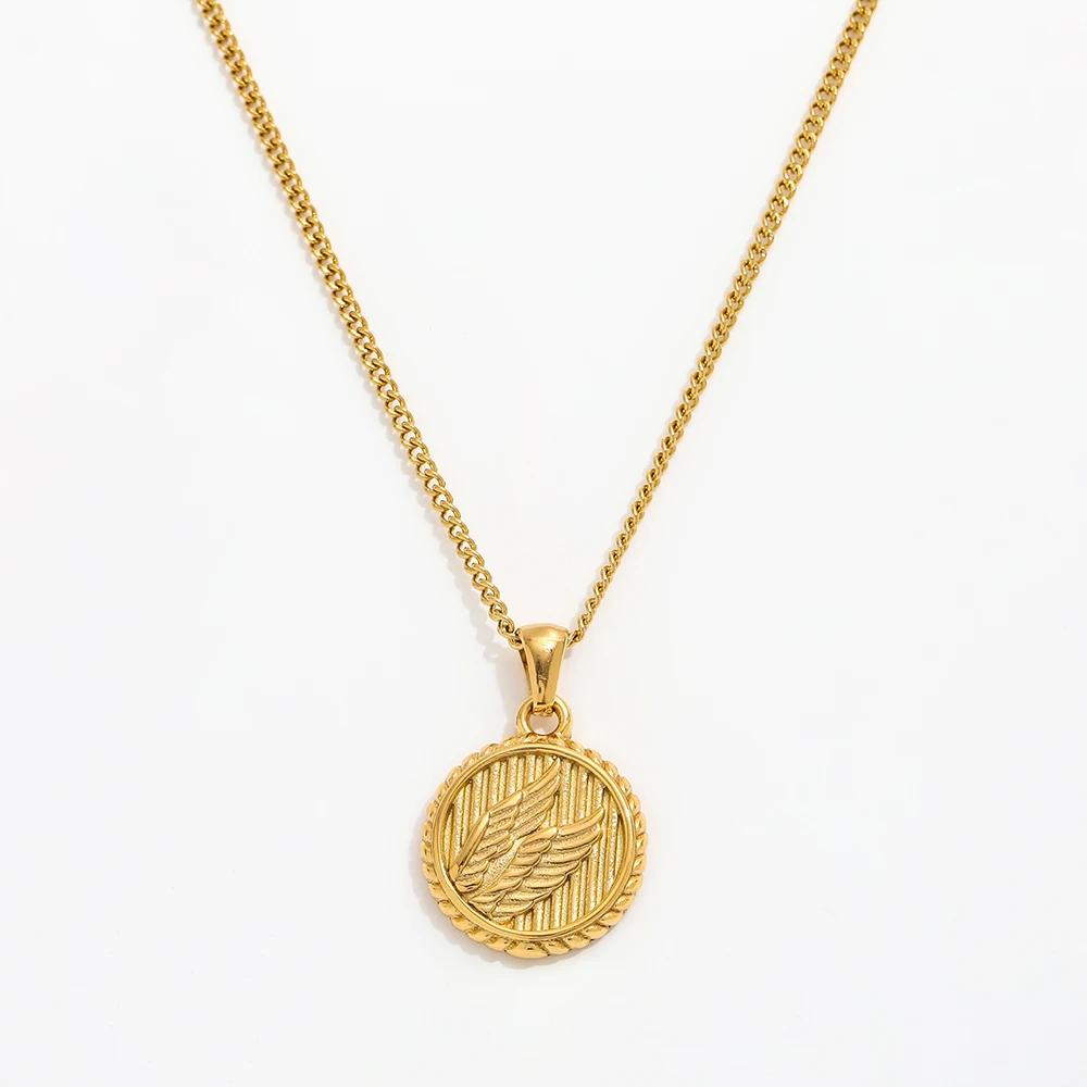 Fenny 18K PVD Plated Fashion Designer Snake Leaf Wing Pendant Stainless Steel Choke Chain Necklace for Women