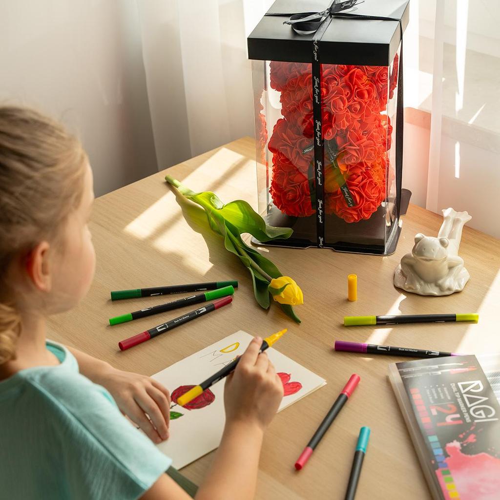 Розовый плюшевый мишка, красный, лепестки роз 25 см, украшение, подарок на День матери