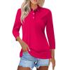 Women's Fashion Casual Lapel Short 3/4 Sleeve Solid Color Shirt Women's Button Up Tops