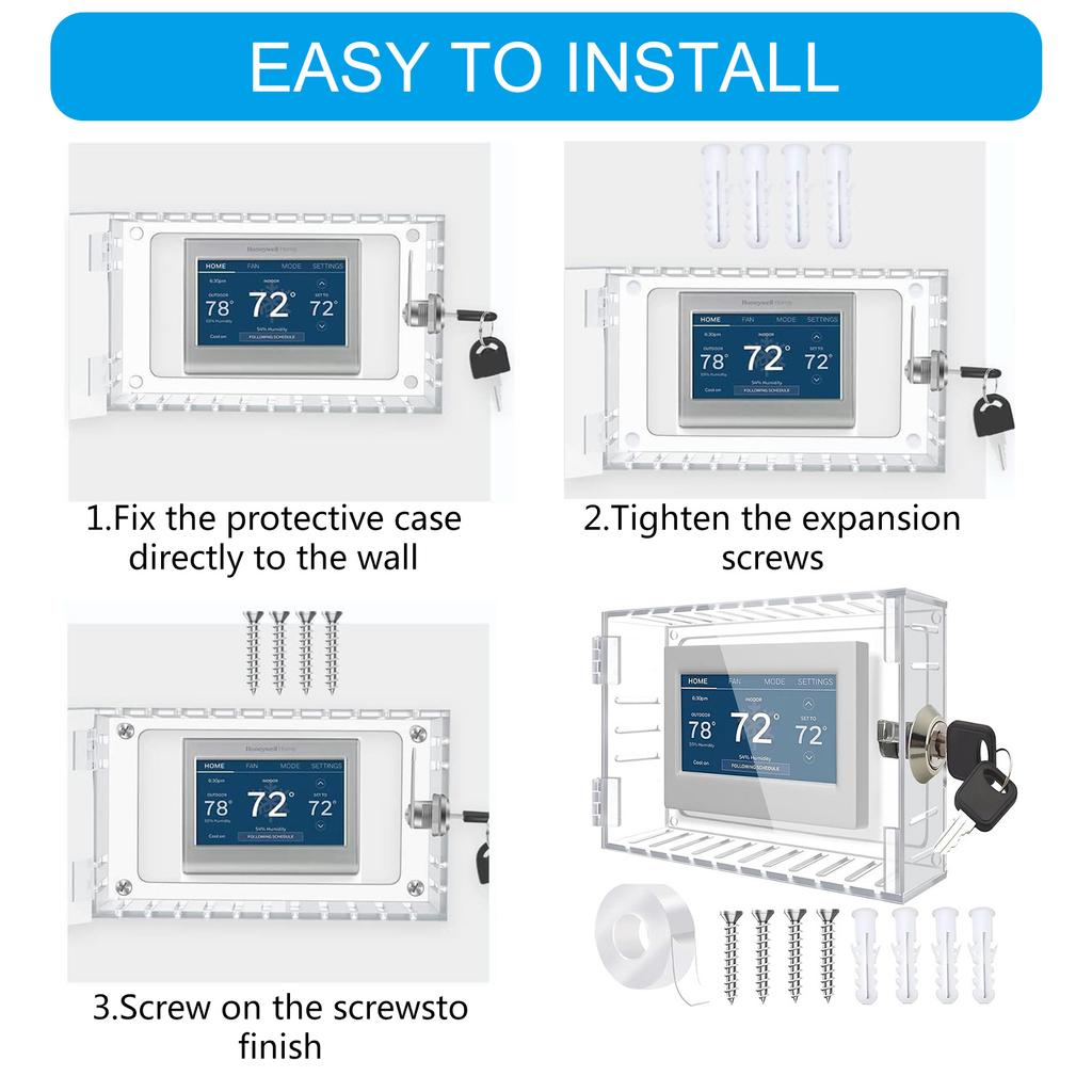 Универсальный термостат-бокс с ключом, настенный, прозрачная крышка термостата с замком, защита термостата, защитная крышка
