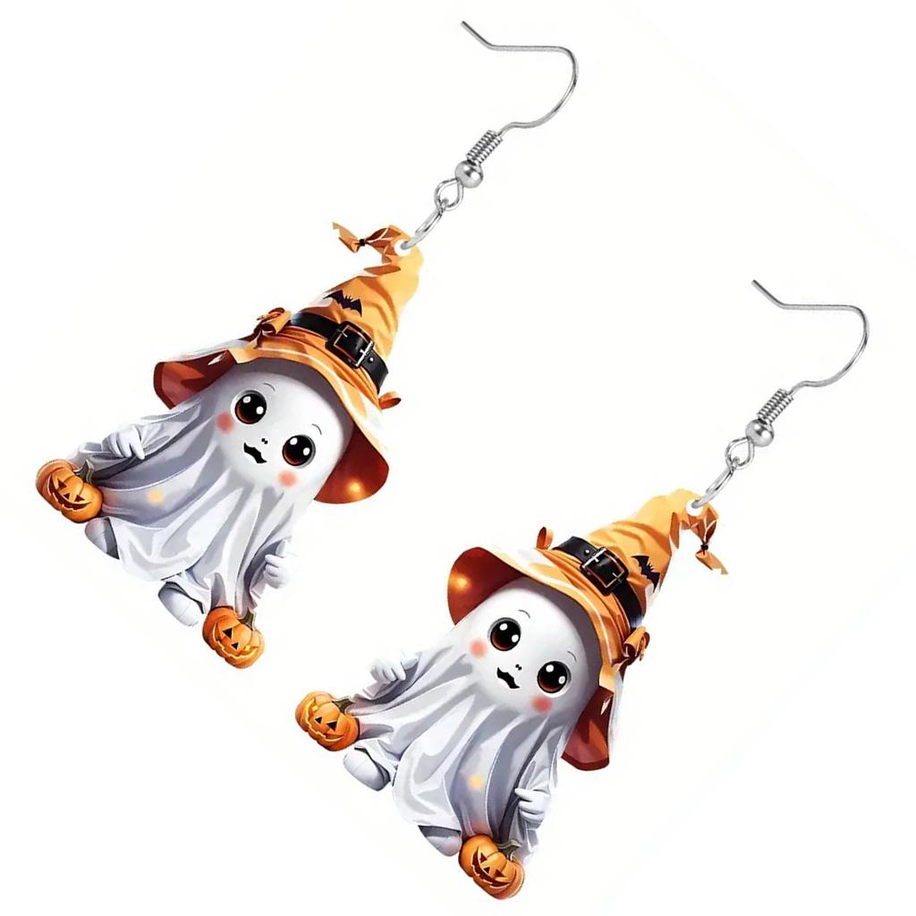 Halloween Acrylic Ghost Pumpkin Earrings Cute Party Accessories Lightweight Durable Costume Jewelry for Women