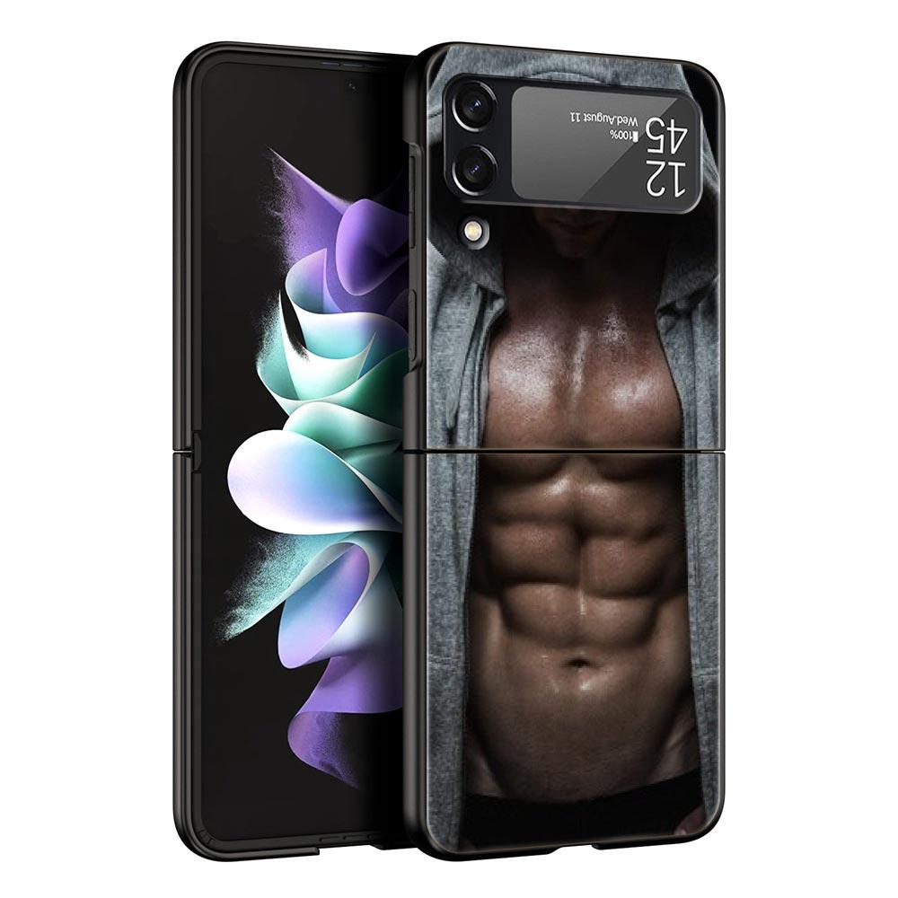 Жесткий ПК чехол для телефона Samsung Galaxy Z Flip 7 6 5 4 Черная крышка для Galaxy Z Flip 3 Складной Ударопрочный Мужской Мышцы пресса