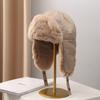 Women Windproof Flap Hats Plush Aviator Trapper Hat Solid Color Ear Protection Bomber Hat Thickened