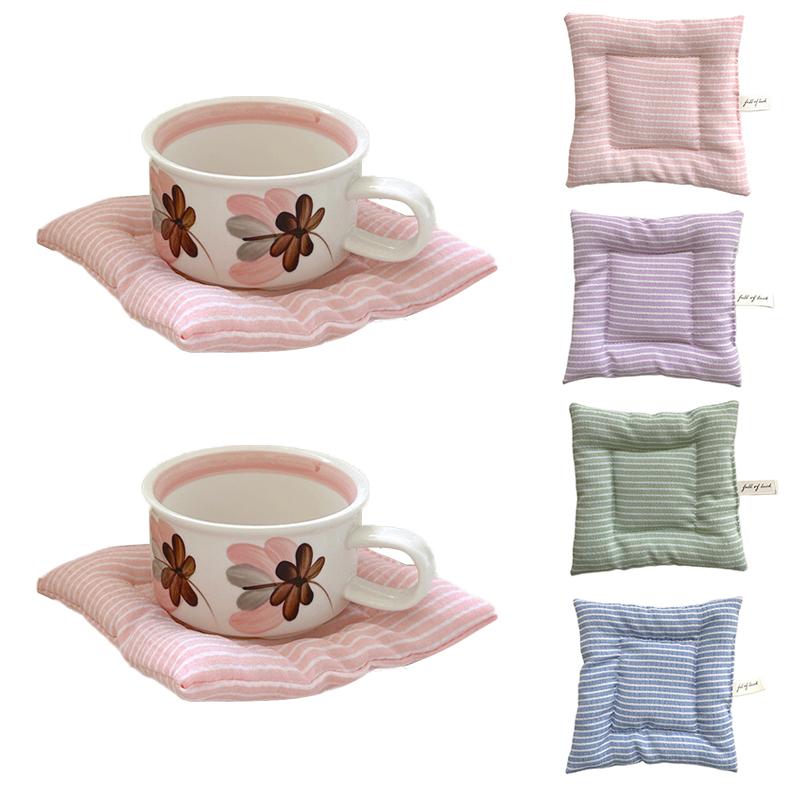 14x14см Хлопковая Противоскользящая Ткань Разные Цвета Квадратной Формы Многофункциональная Полосатая Подставка Домашний Декор для Стола Аксессуары