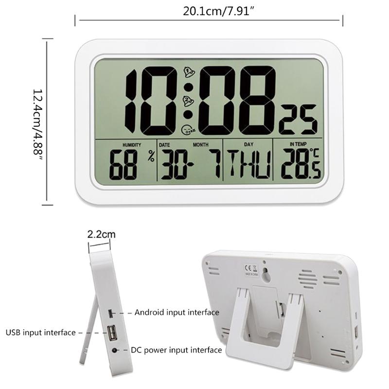 Alarm Clock Digital Wall Clocks with Date Week Indoor Temperature & Humidity Battery Operated Small Desk Clock