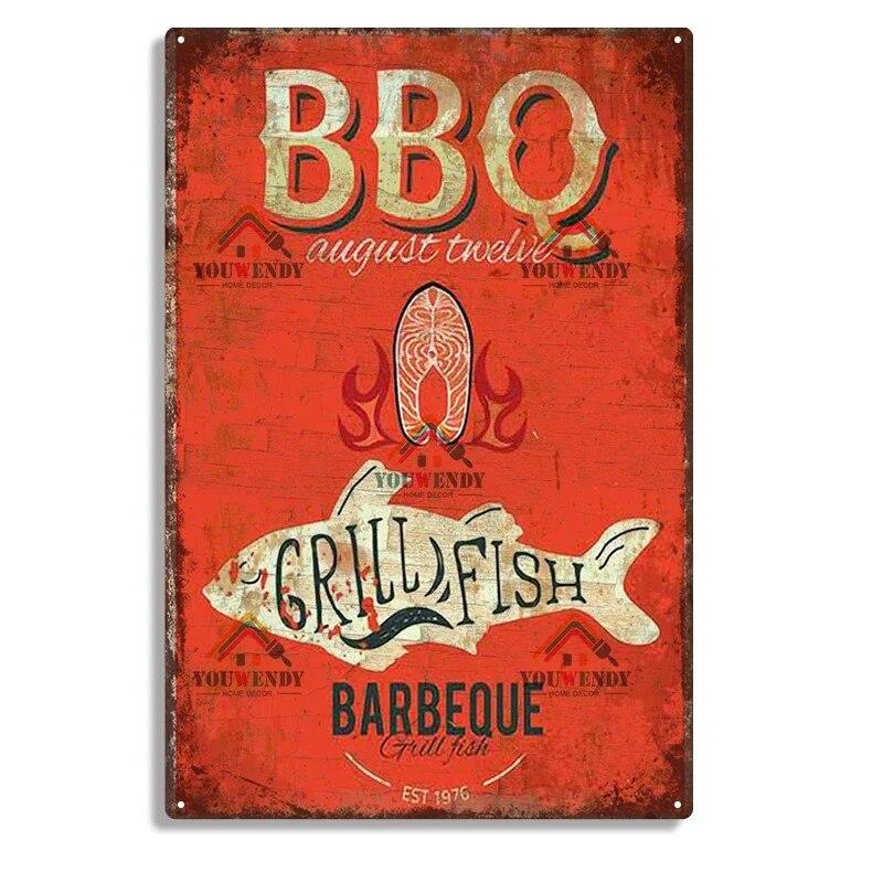 Ретро жестяная табличка Hisun DADS BBQ Металлические жестяные знаки Декоративная табличка Настенный декор для зоны барбекю Бара Паба Кухни Вечеринки Винтажная металлическая пластина