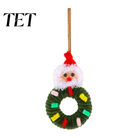Mini Christmas Tree Ornament Handmade Pipe Cleaner Wreath Ornament, Chenille Stems Bow Bell Decoration Crafts with Bells for Holiday Window Fireplace