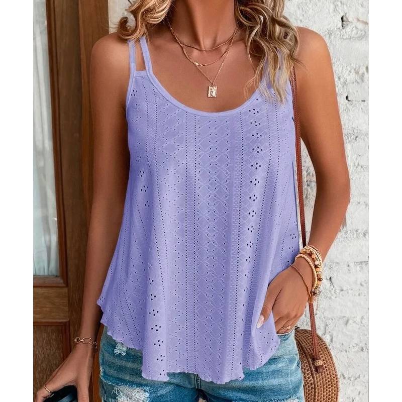 T Shirt Women Sleeveless Knit Tank Top With Round Neck For Casual Streetwear