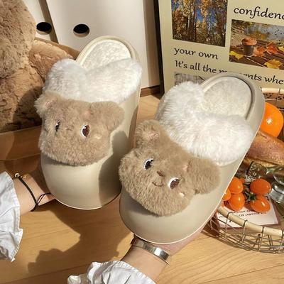 Милые хлопковые тапочки с рисунком из мультфильмов, женская верхняя одежда, зимняя толстая подошва, теплая мягкая домашняя обувь, съемная хлопковая обувь