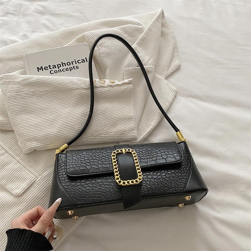 Retro Casual Large Capacity Solid Color Commuting French Single Shoulder Underarm Bag For Women