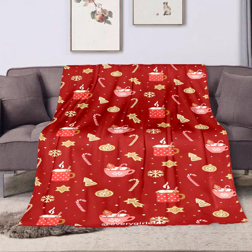 Holiday Treats Pattern on Red Background Patterned flannel blanket perfect for the bedroom living room, sofa, or a little nap