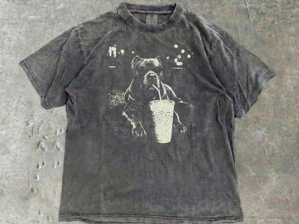 Cane Corso Comfort Colors T-Shirt: Vintage Cane Corso Iced Coffee Dog Mom Dad Gift Tee for Cane Corso Owners - Funny Cropped Ears Dog Coffee