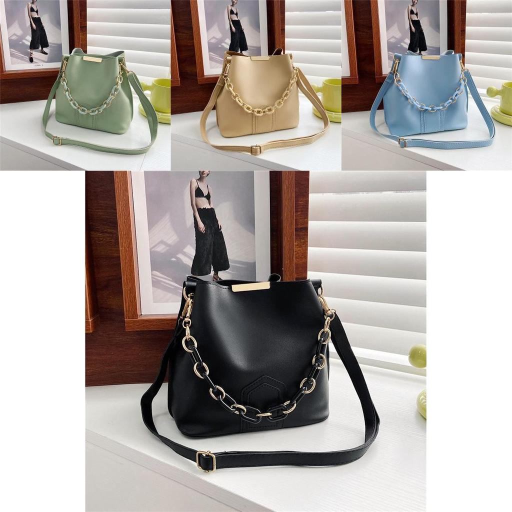 Chic Khaki Green Blue Black Yellow Brown Pu Material Women's Bucket Bag For Spring