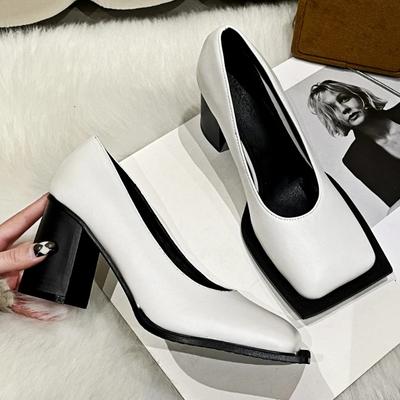 Туфли Мэри Джейн на толстом каблуке с квадратным носком, дизайнерские туфли на высоком каблуке, модные офисные туфли на низком каблуке, весна-осень, брендовые туфли в стиле ретро для женщин