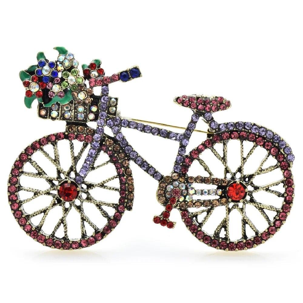 Wuli&baby Shining Bicycle Brooches For Women Unisex 2-color Beautiful Taking Flowers Bike Brooch Pins Gifts