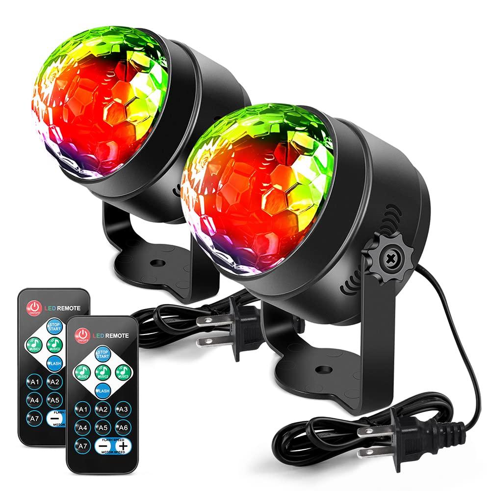 Litake LED Mirror Ball Disco Light for Home Use Rotating 3W RGB 7 Color Changing Voice Activated with Remote Control Club Party Stage Lighting of (Set