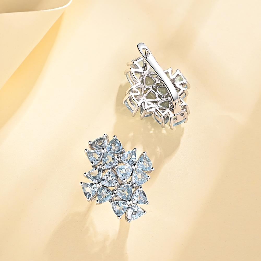 Серьги из стерлингового серебра 925 пробы с натуральным небесно-голубым топазом, изысканные украшения для женщин, хороший подарок, цветочный дизайн
