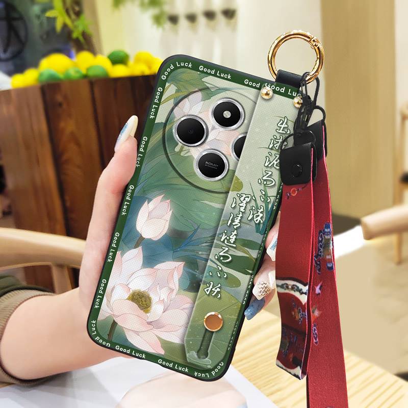 Waterproof Elderly lady Phone Case For Redmi A4 5G For Mom Wrist Strap Silicone Protective Soft case Phone Holder Ring